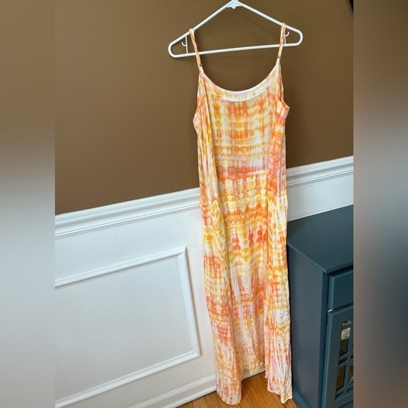 Pineapples Orange Tie Dye Maxi Dress Fairy Beachy Boho Size L Flowy Long - Picture 6 of 7
